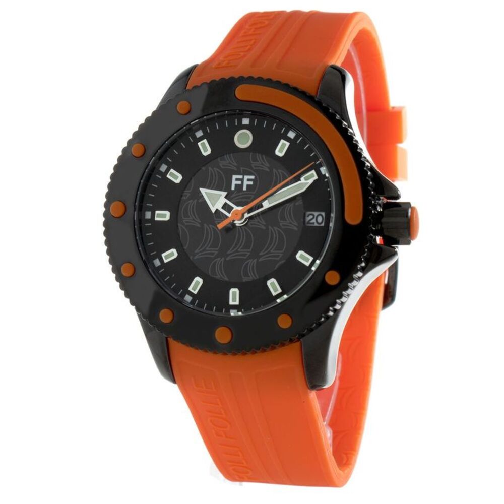 Folli Follie Silicone Strap Watch Black Dial Men Orange Watches
